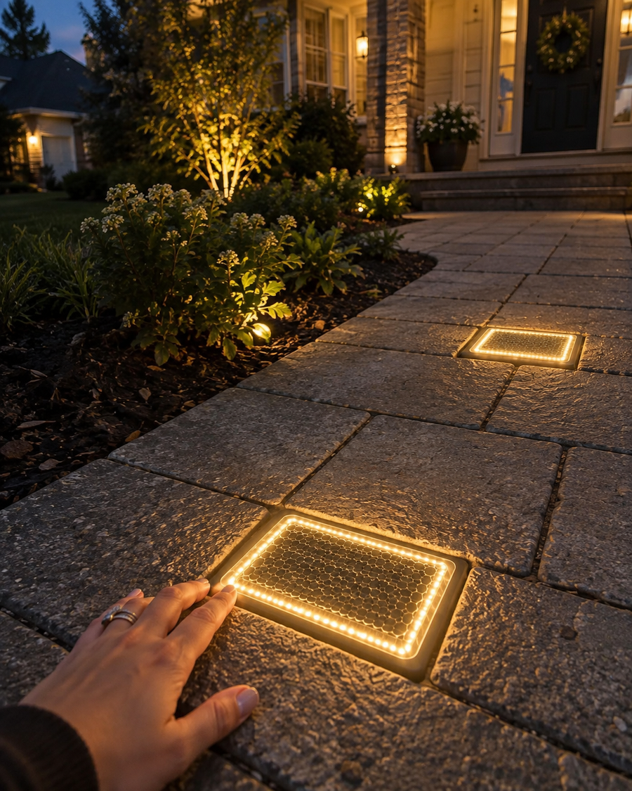 Solar paver lights unboxed at home