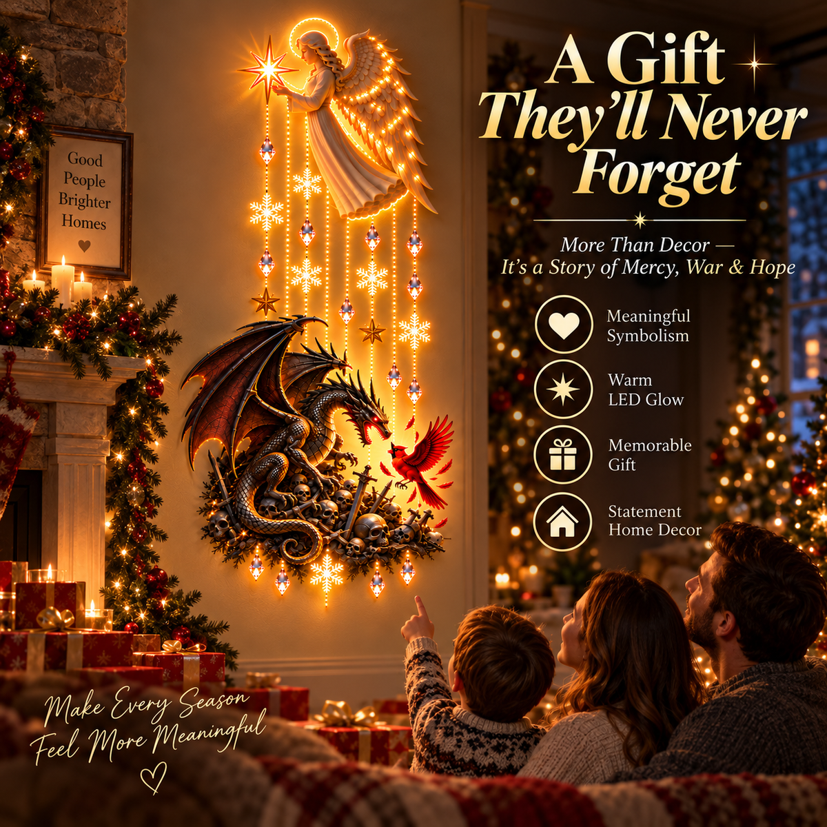 Meaningful illuminated angel dragon gift wall decor