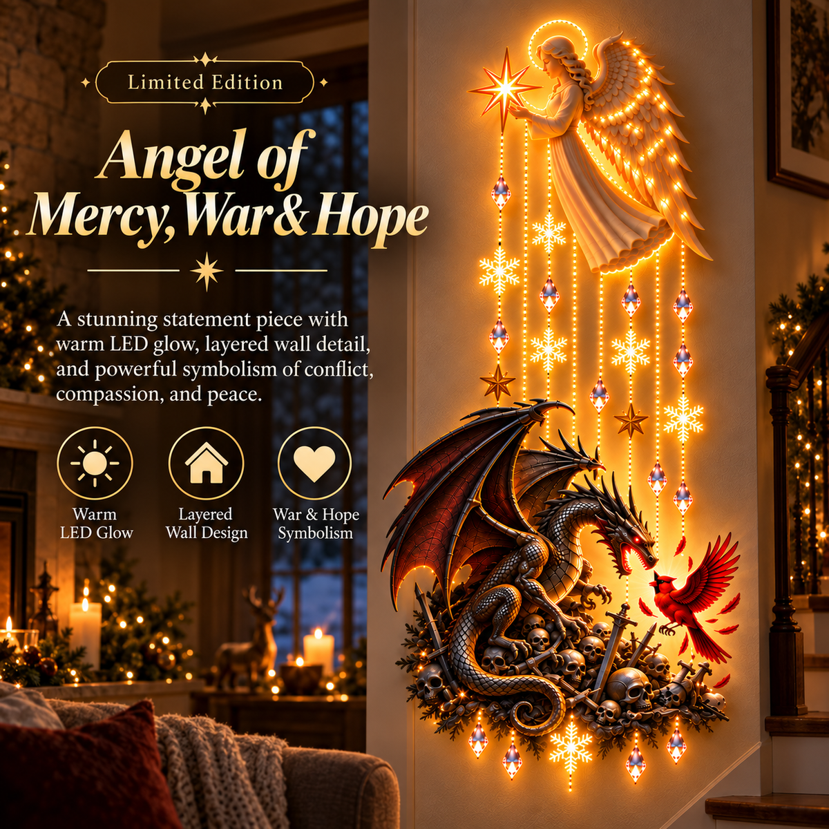 Angel dragon cardinal illuminated wall decor