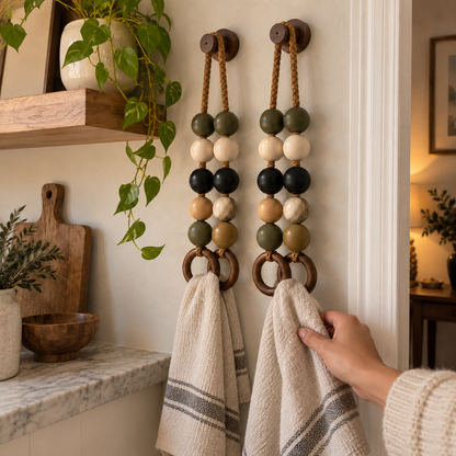 Boho Beaded Double-Ring Towel Hanger