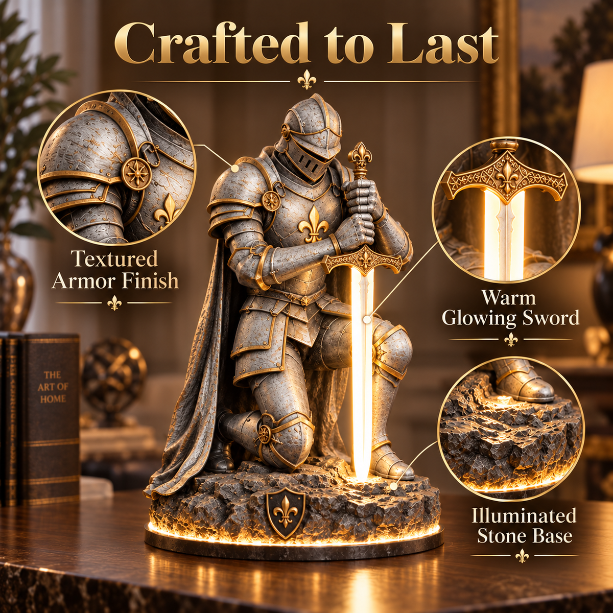 👑🛡️ The King’s Last Guardian™ –⚔️ Illuminated Knight Sculpture