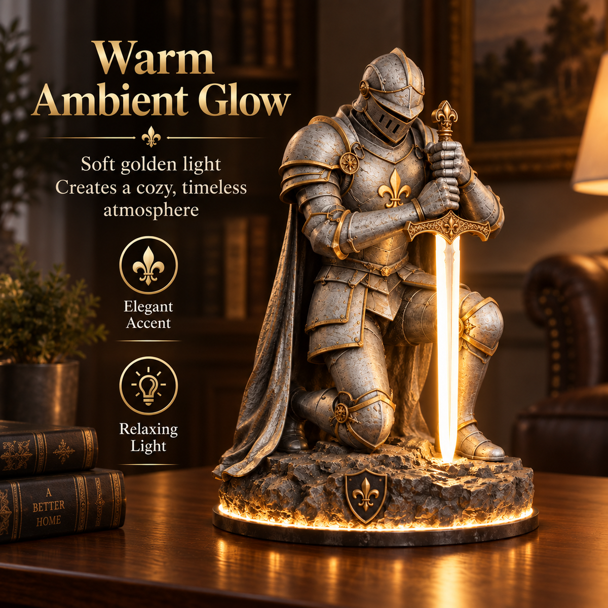 👑🛡️ The King’s Last Guardian™ –⚔️ Illuminated Knight Sculpture