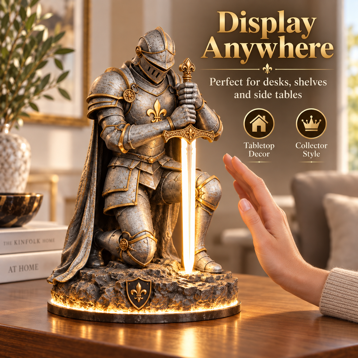 👑🛡️ The King’s Last Guardian™ –⚔️ Illuminated Knight Sculpture