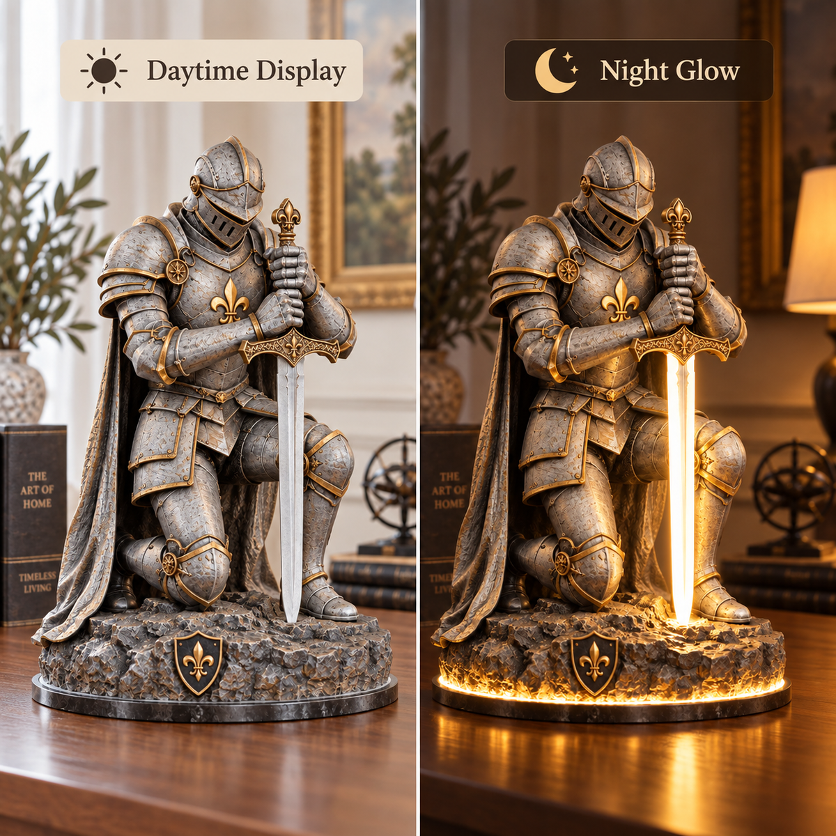 👑🛡️ The King’s Last Guardian™ –⚔️ Illuminated Knight Sculpture