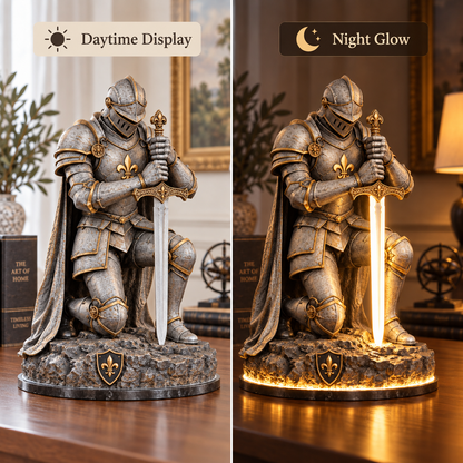 👑🛡️ The King’s Last Guardian™ –⚔️ Illuminated Knight Sculpture