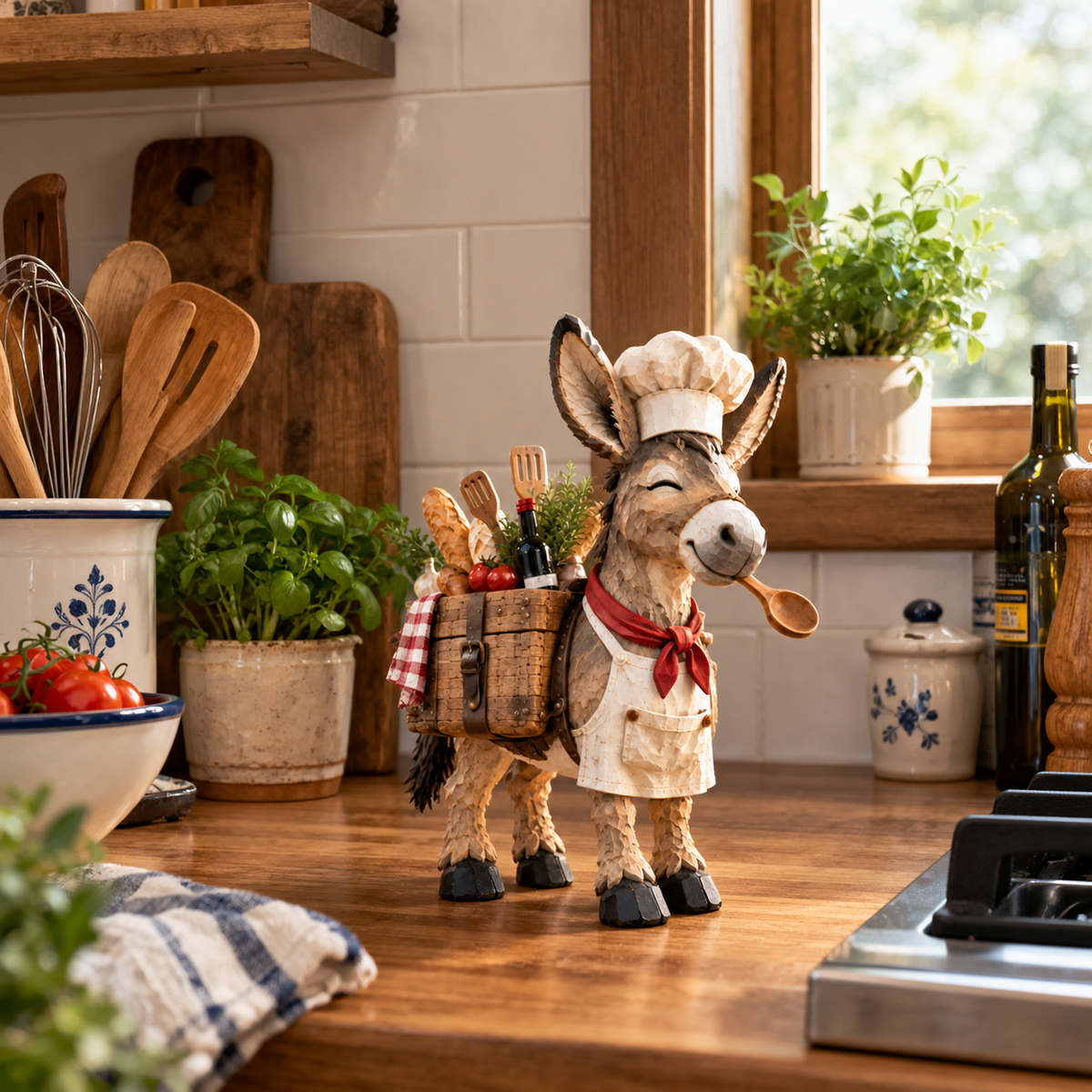 🫏 The Stubborn Little Chef — Carved Kitchen Donkey Figurine