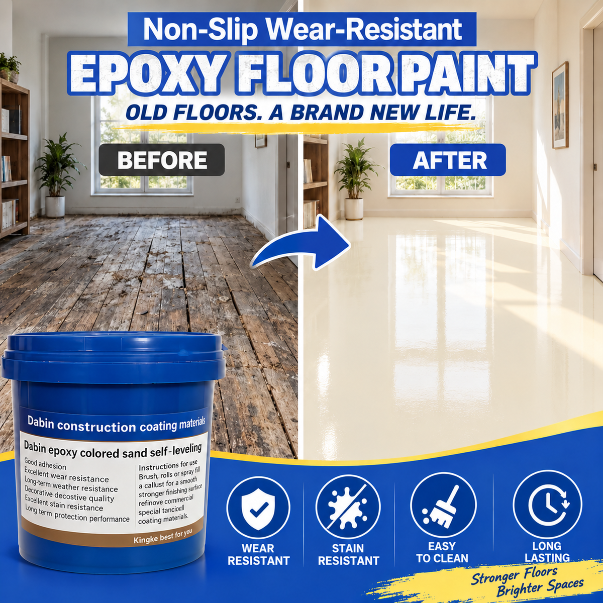 ✨ High-Gloss Self-Leveling Epoxy Floor Coating – Transform Garages, Basements, Courtyard & Workshops