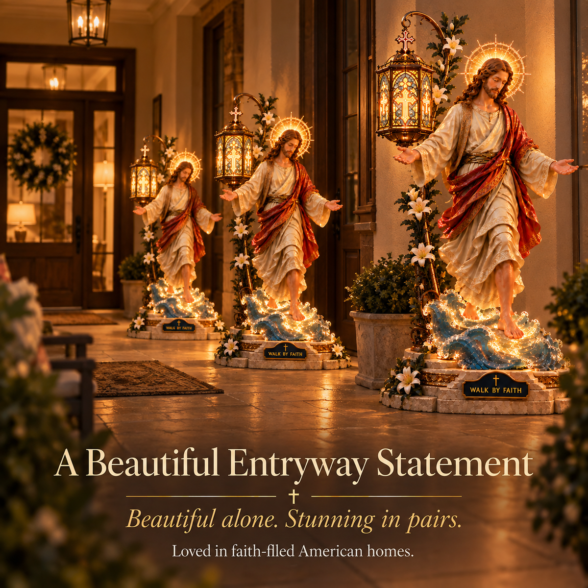 Walk by Faith light displayed in a warm home interior