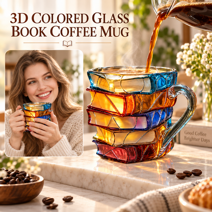 📚 Hand-Painted 3D Book Stack Glass Mug – Cozy Reader Gift, Only 7 Left ☕