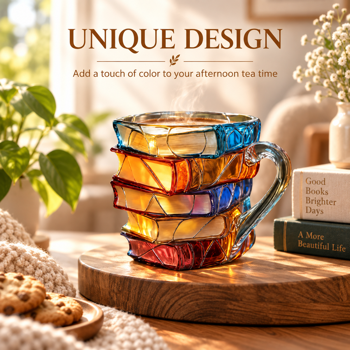📚 Hand-Painted 3D Book Stack Glass Mug – Cozy Reader Gift, Only 7 Left ☕