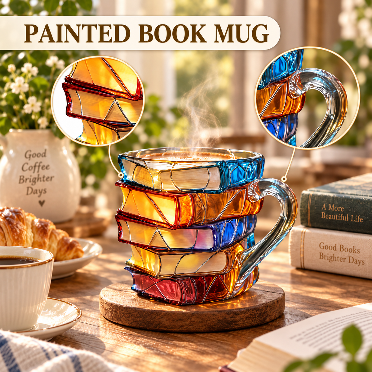 📚 Hand-Painted 3D Book Stack Glass Mug – Cozy Reader Gift, Only 7 Left ☕