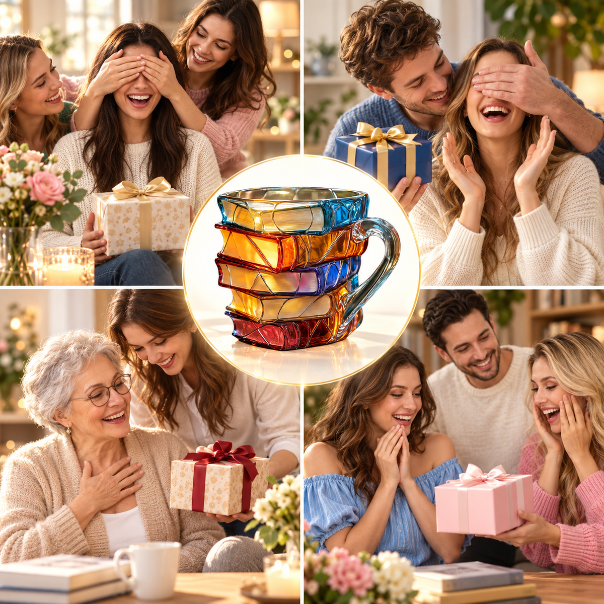 📚 Hand-Painted 3D Book Stack Glass Mug – Cozy Reader Gift, Only 7 Left ☕