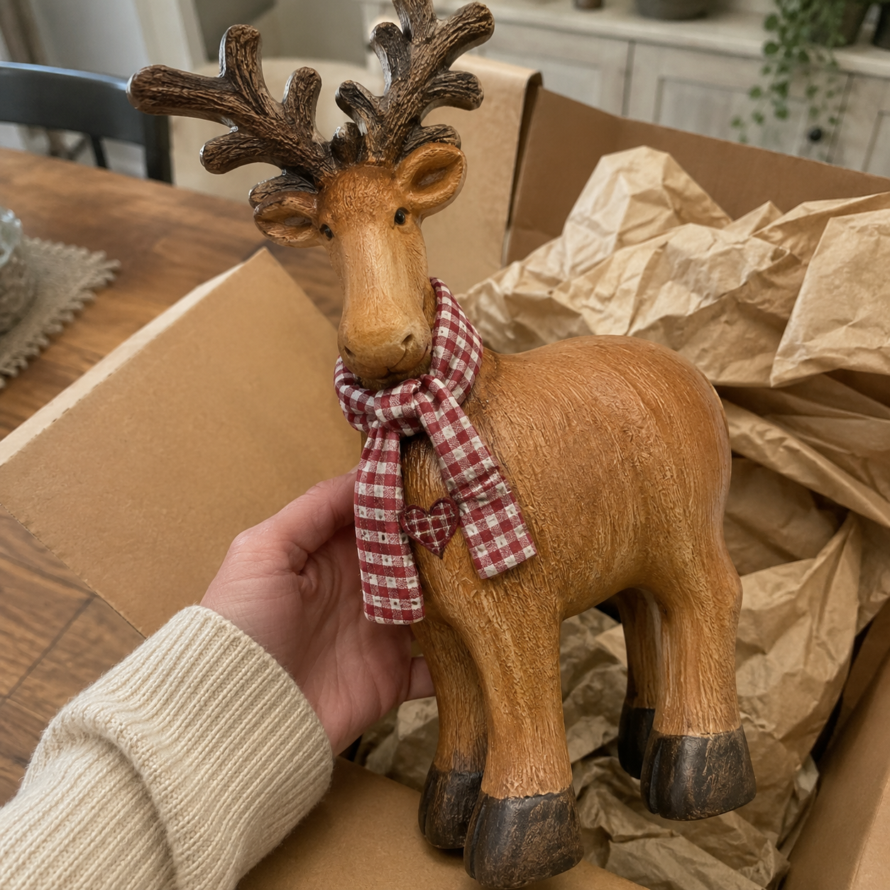 Rustic Farmhouse Reindeer Figurine