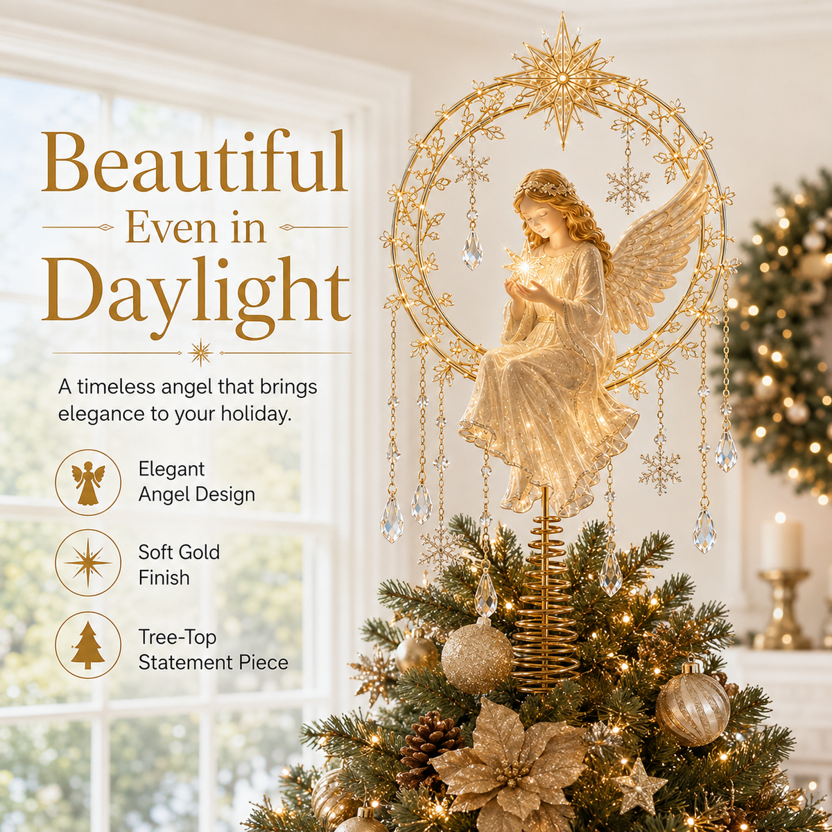 🔥Last Day 49% OFF✨ Angel’s Christmas Moon™ Lighted Angel Tree Topper