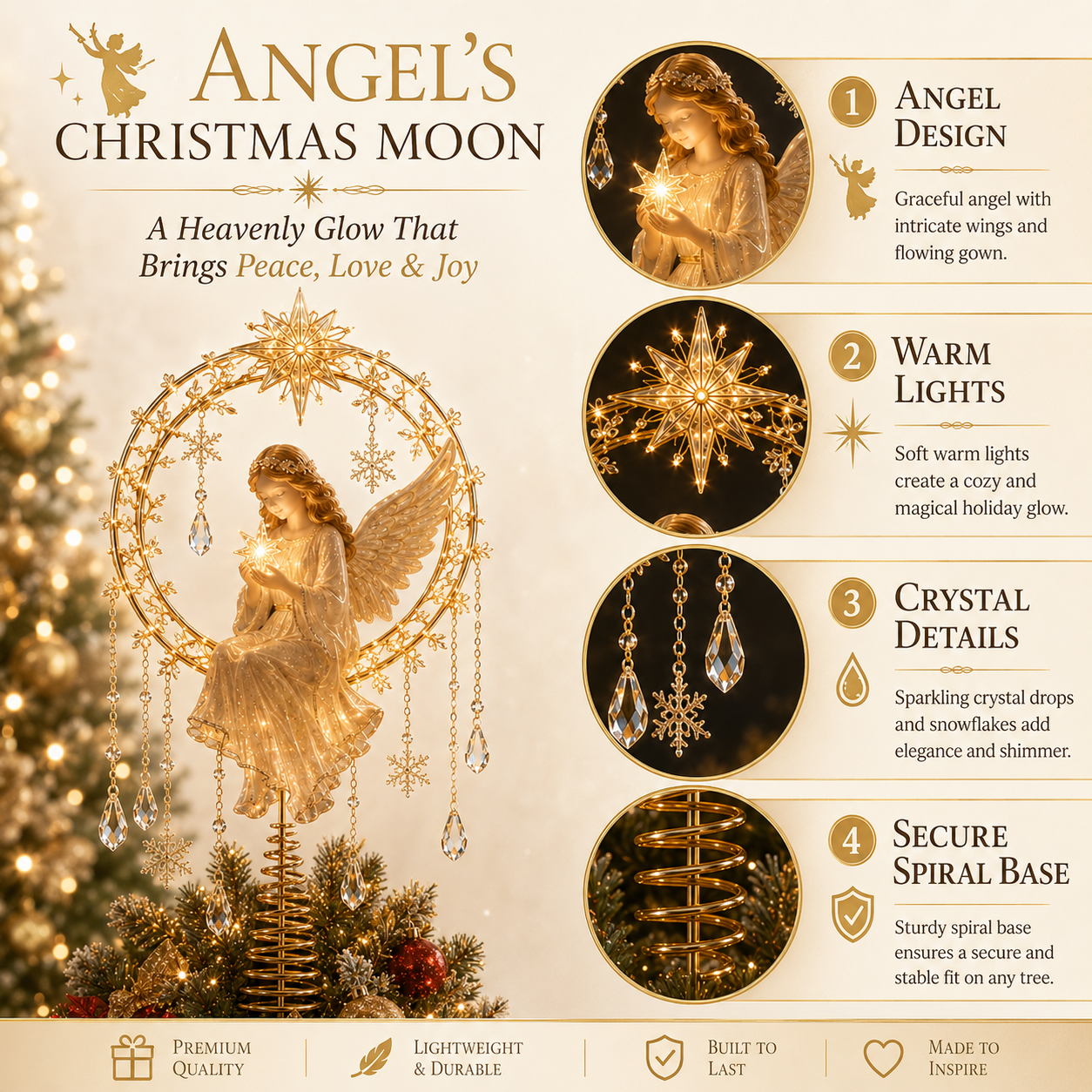 🔥Last Day 49% OFF✨ Angel’s Christmas Moon™ Lighted Angel Tree Topper