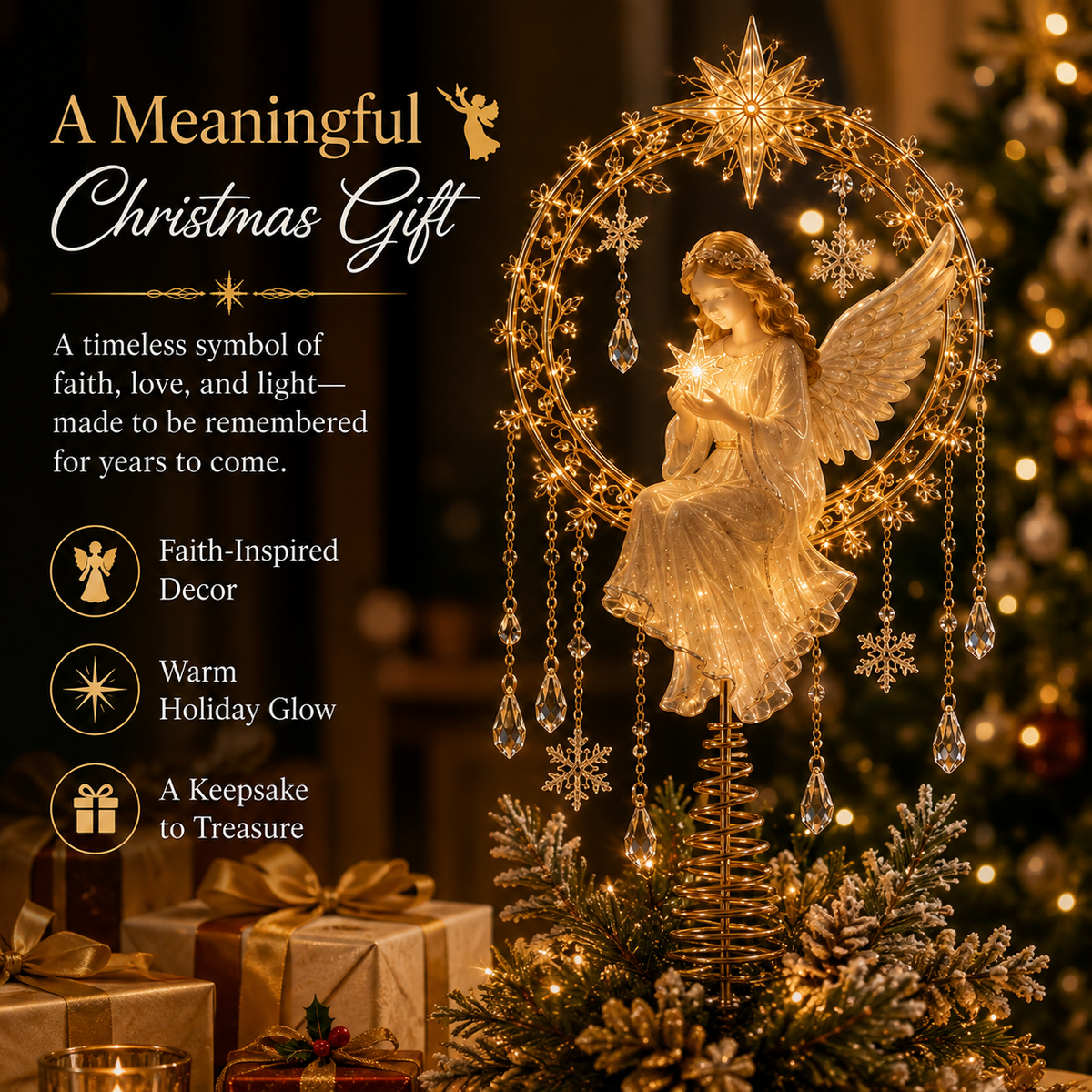 🔥Last Day 49% OFF✨ Angel’s Christmas Moon™ Lighted Angel Tree Topper
