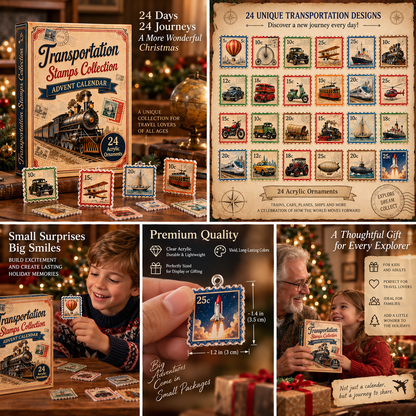 CHRISTMAS KICKOFF 40% OFF - Transportation Stamps Collection Advent Calendar 2026 - 24-Day Festive Countdown, Acrylic Charms Blind Box - Gift For Stamp Lovers