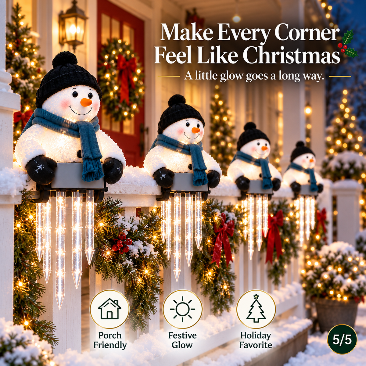 Snowman Christmas decoration during day and night