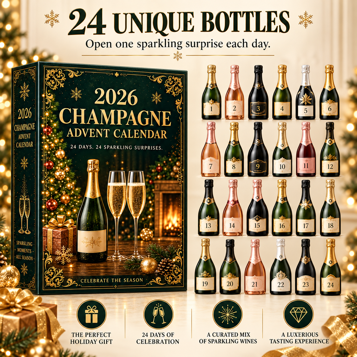 Champagne Advent Calendar gift box and 24 numbered drawers