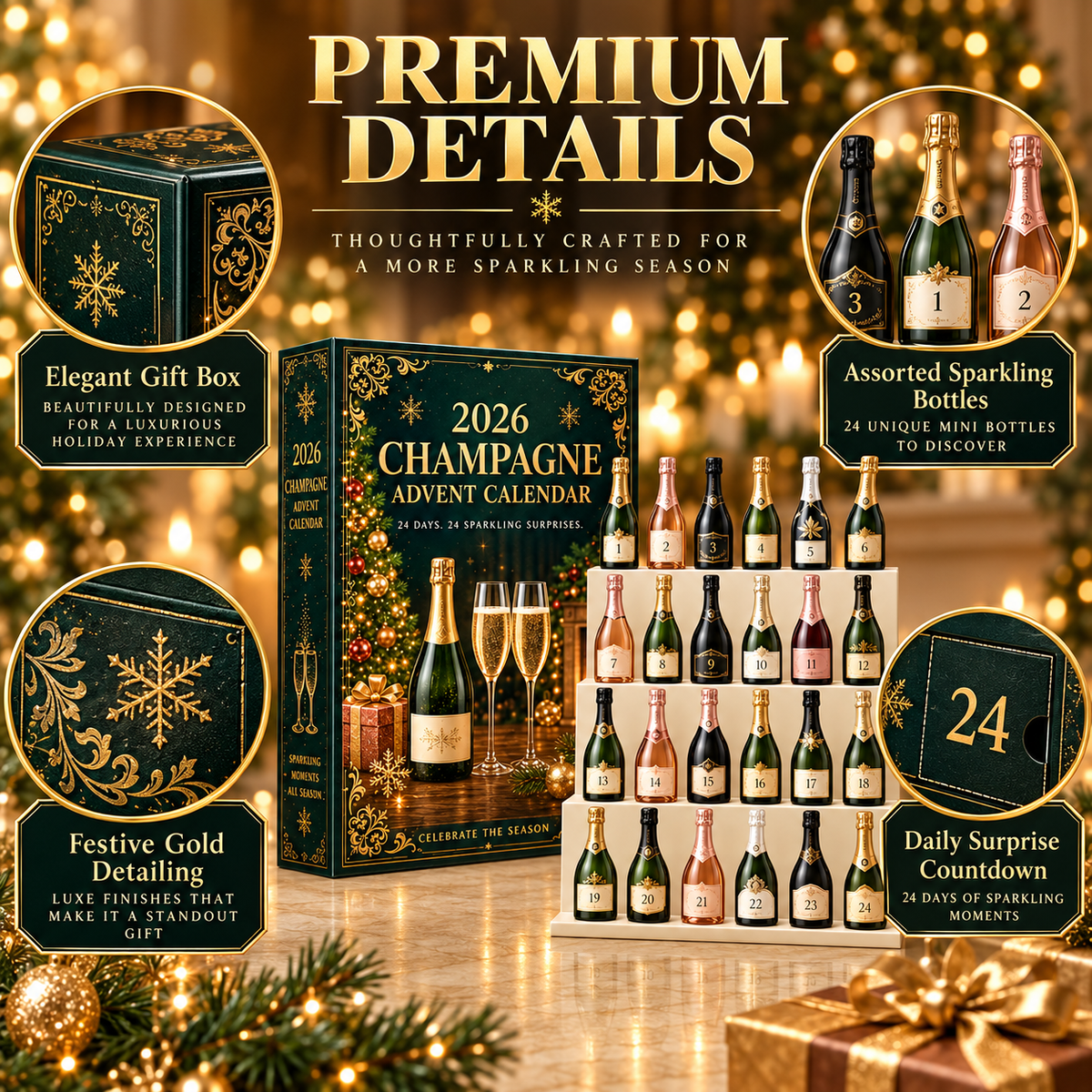 Hand opening a numbered Champagne Advent Calendar drawer