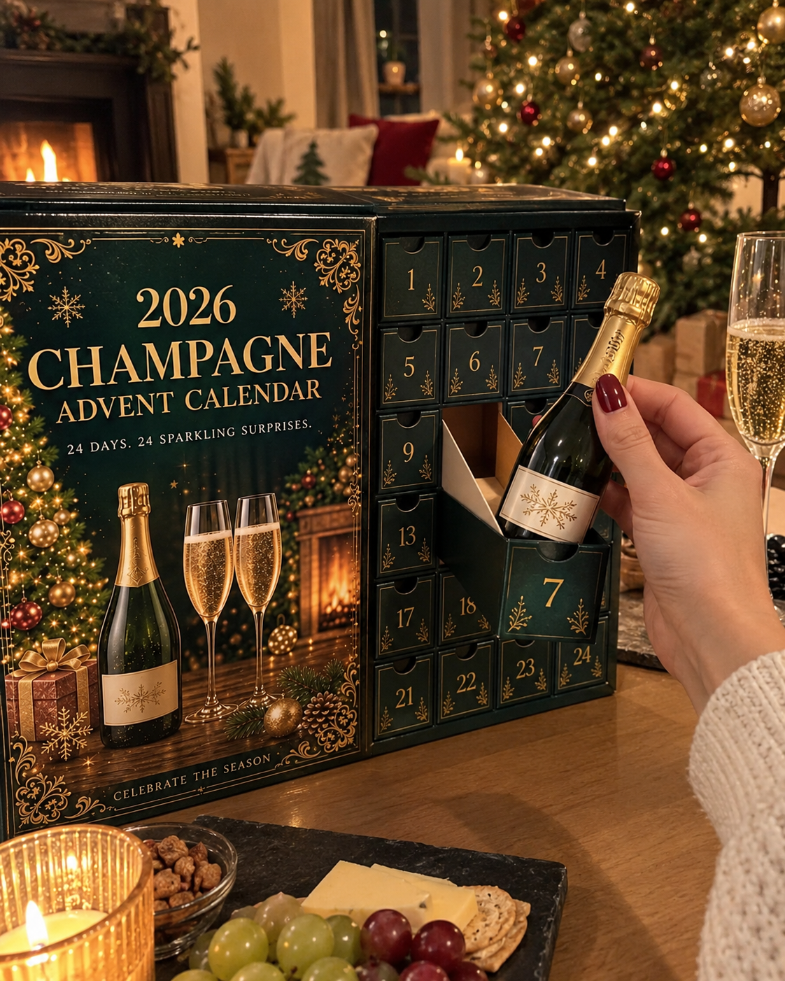 Couple receiving Champagne Advent Calendar as Christmas gift