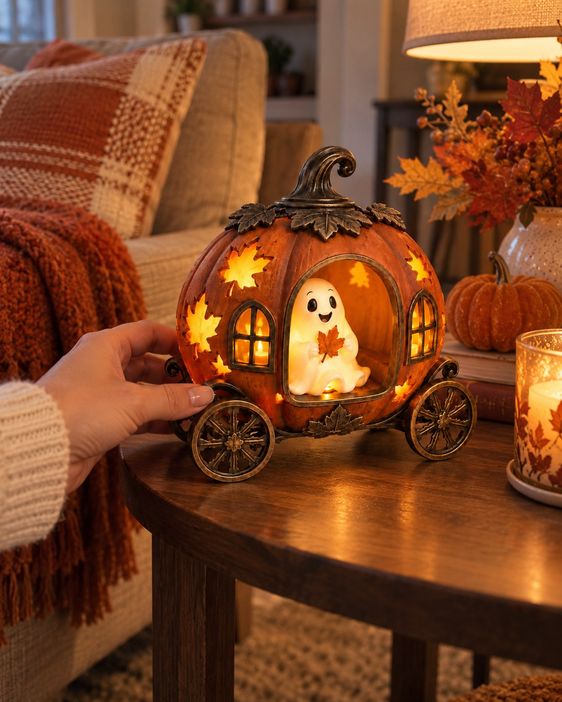 Lighted Ghost Pumpkin Carriage Figurine🎃