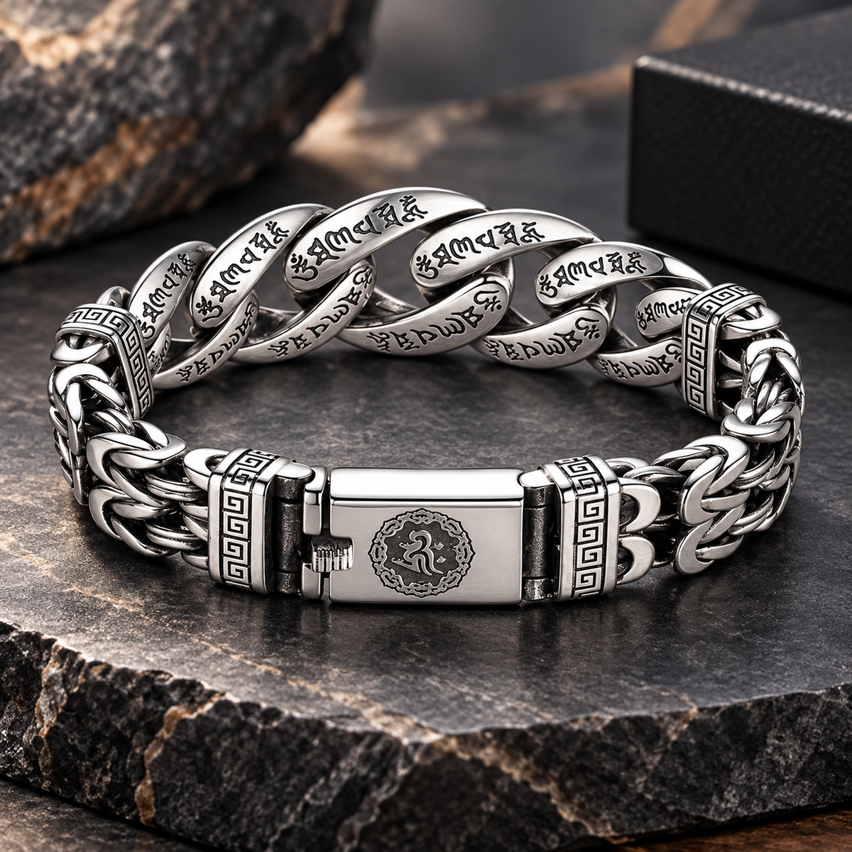 Engraved silver-tone chain bracelet