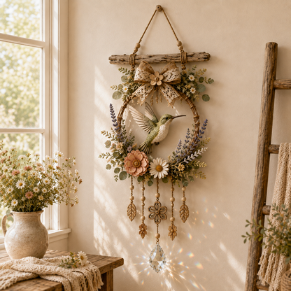 🌿✨Hummingbird Wildflower Suncatcher Wall Hanger