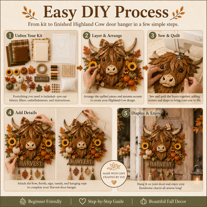 🍂🐮🧵Highland Cow Harvest Quilted Door Hanger DIY Kit
