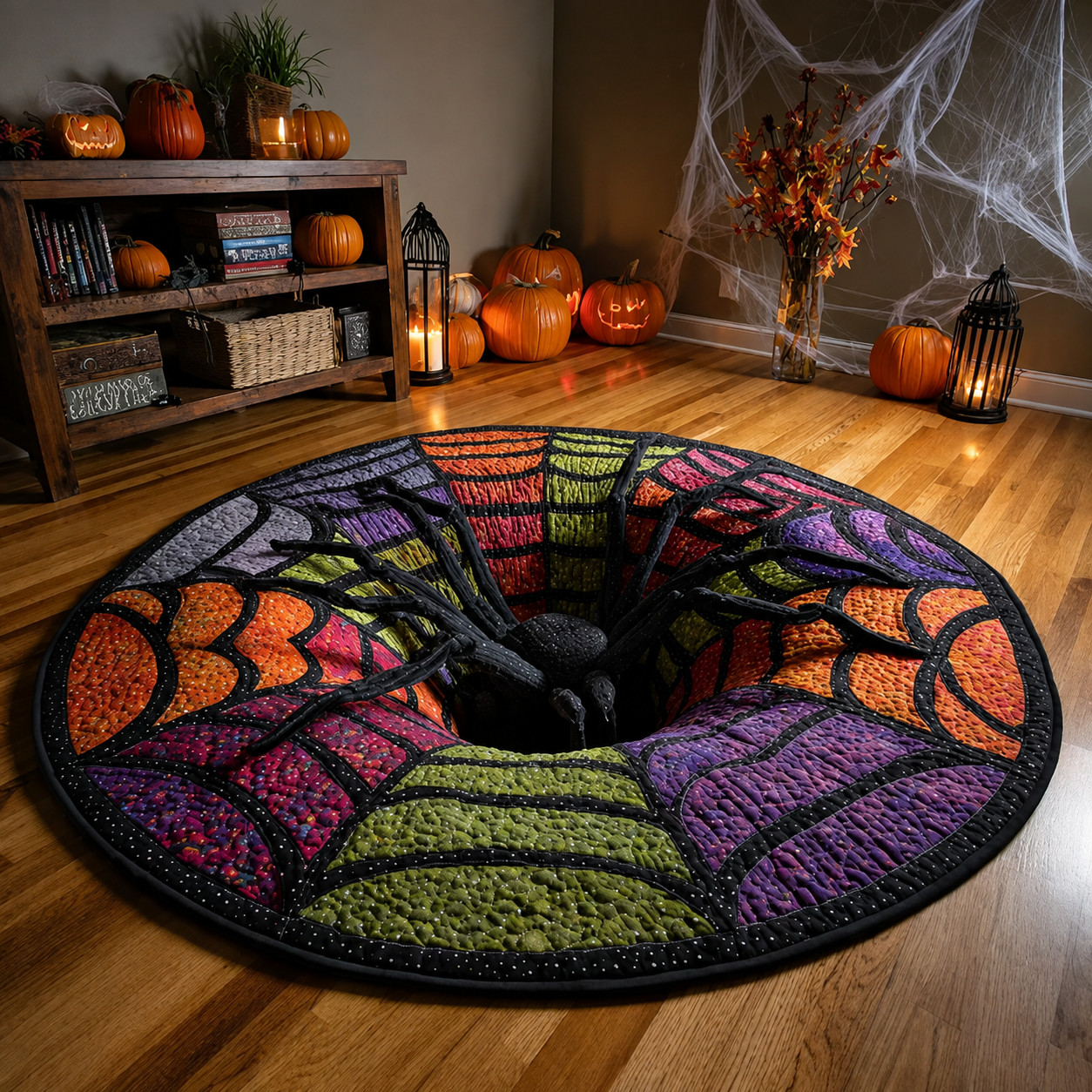 🎄👻 ✨ 60,000+ Sold — 3D Skeleton Vortex Quilted Round Halloween Rug
