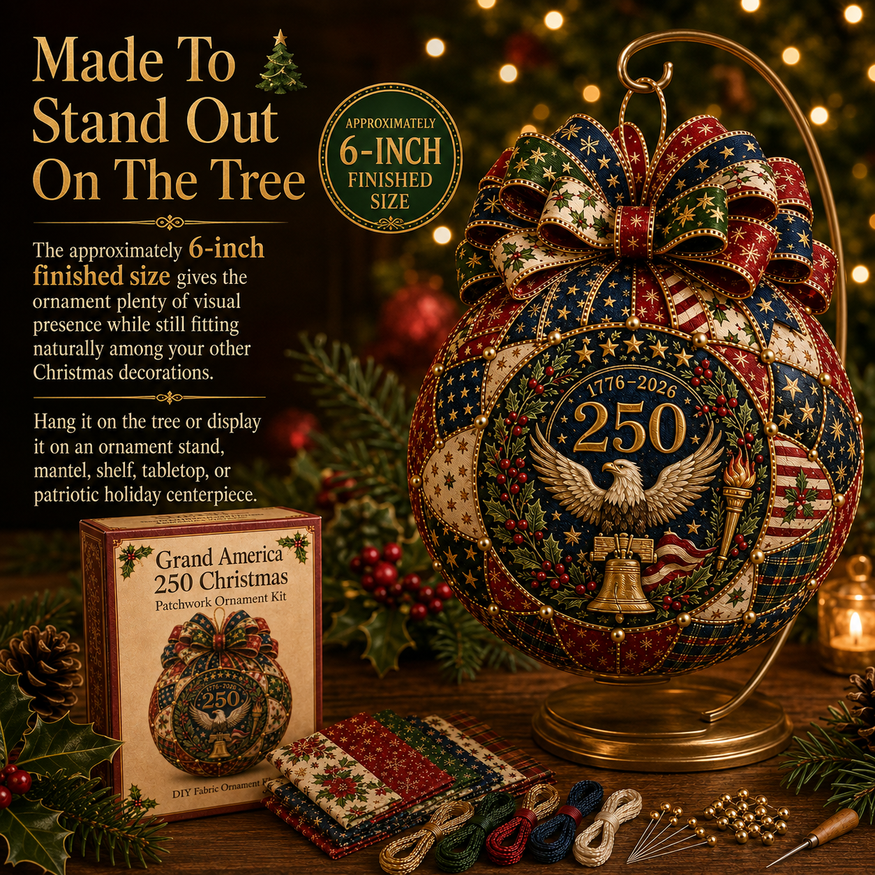 🇺🇸❤️Beginner-Friendly🎄 USA 250th Anniversary Christmas Patchwork Ornament DIY Kit
