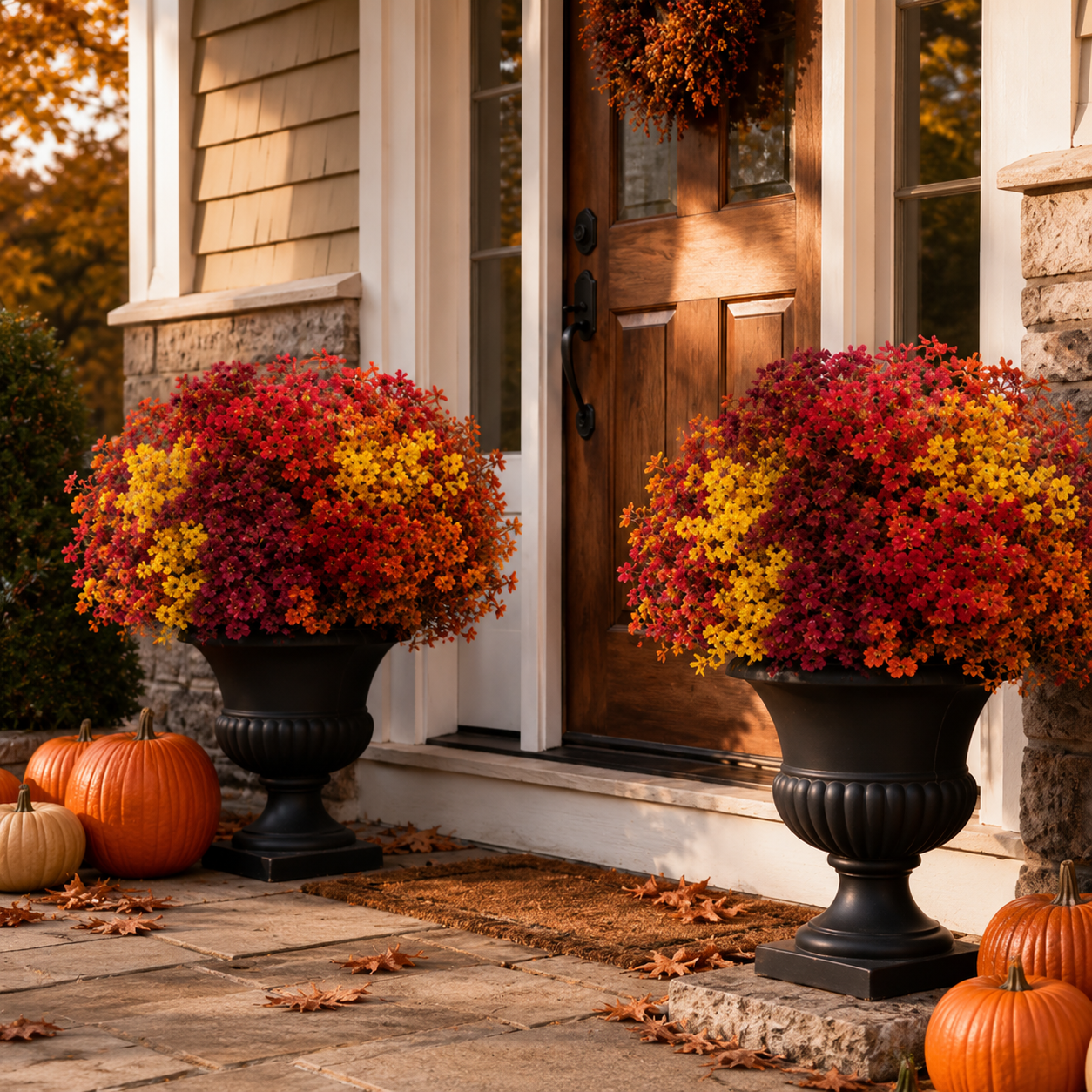 16 Bundles Artificial Fall Mums UV Resistant Flowers Outdoor Autumn Decor
