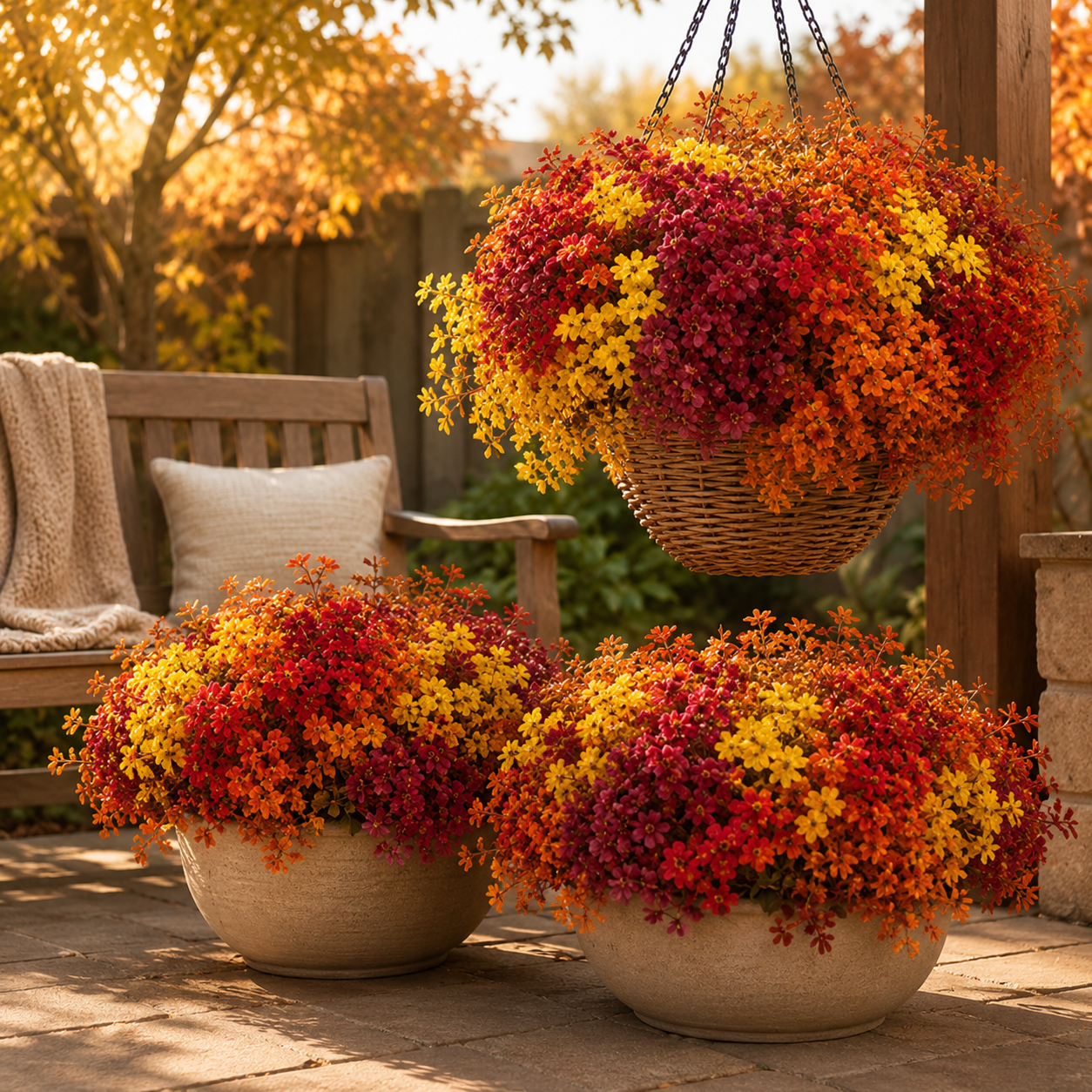 16 Bundles Artificial Fall Mums UV Resistant Flowers Outdoor Autumn Decor