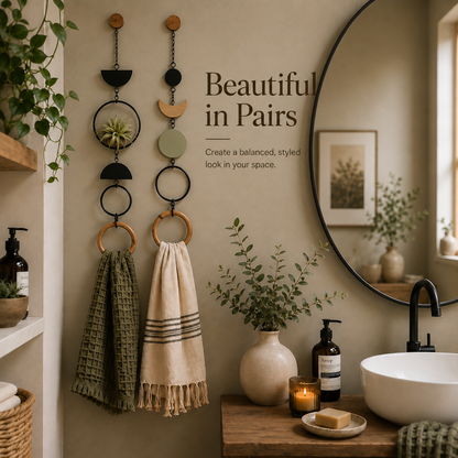 Organic Modern Towel Hanger – Geometric Wall Accent with Wooden Ring