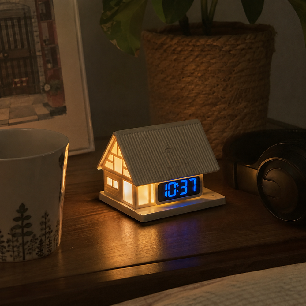 Cabin alarm clock on bedroom nightstand