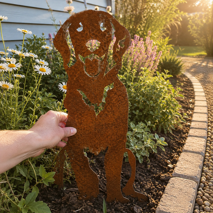 Rustic Metal Dog Garden Silhouette – Weathered Rust Outdoor Dog Yard Decor for Farmhouse Garden & Pet Lovers