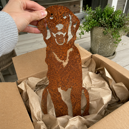 Rustic Metal Dog Garden Silhouette – Weathered Rust Outdoor Dog Yard Decor for Farmhouse Garden & Pet Lovers