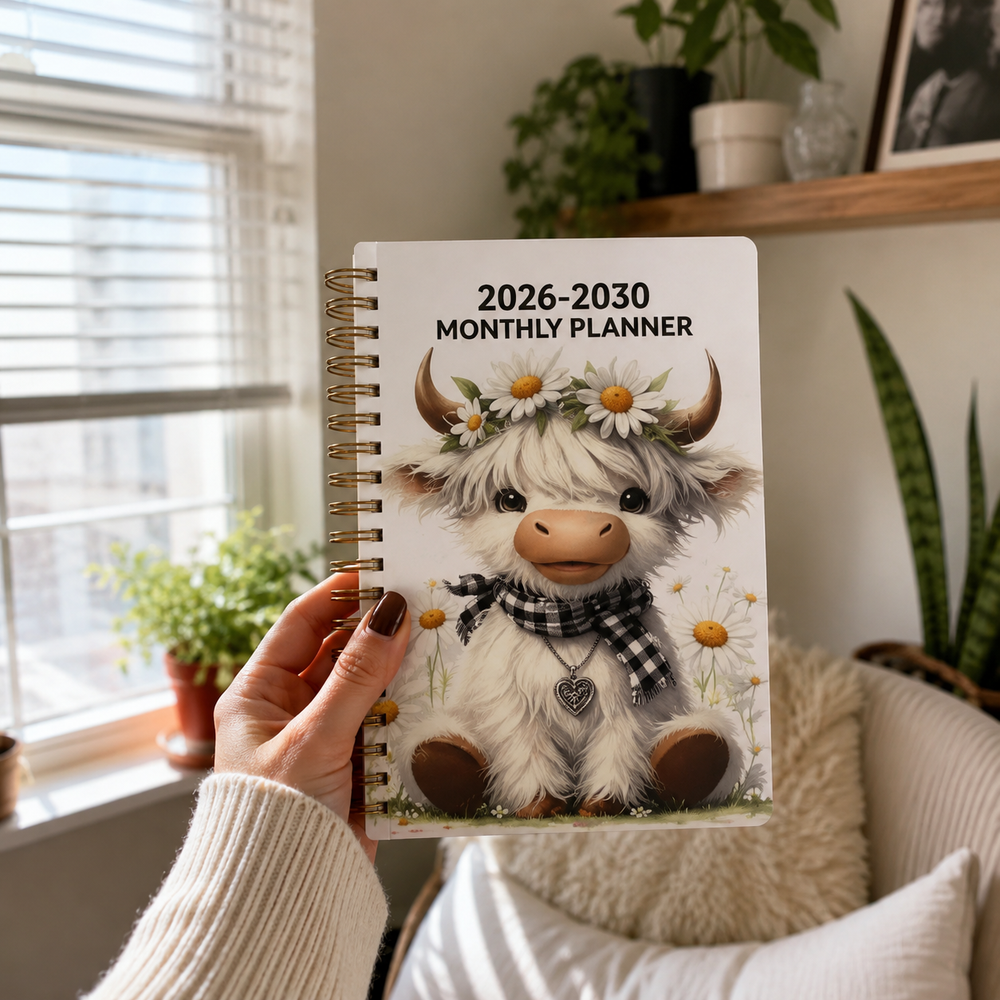 Five year planner open to monthly calendar
