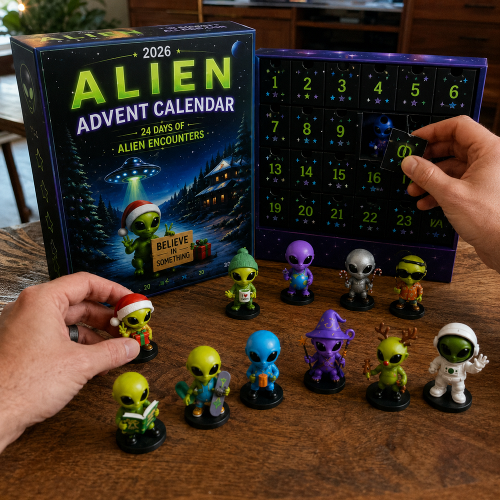 Hands opening Alien Advent Calendar drawer