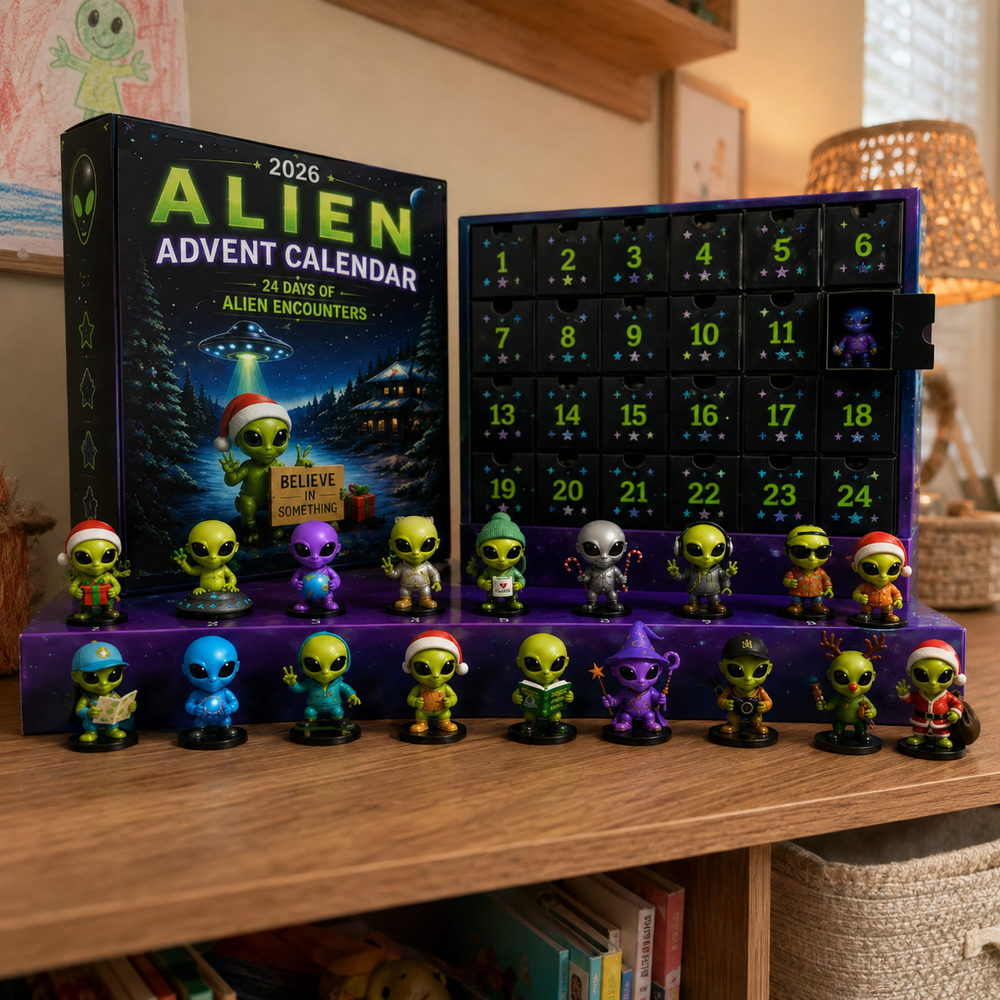 Alien Advent Calendar figures displayed on home shelf