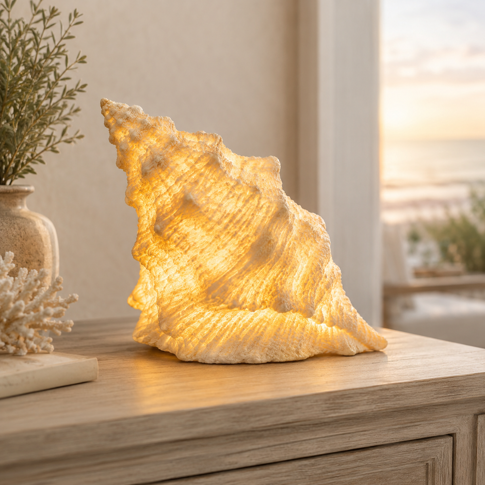 Glowing conch coastal lamp