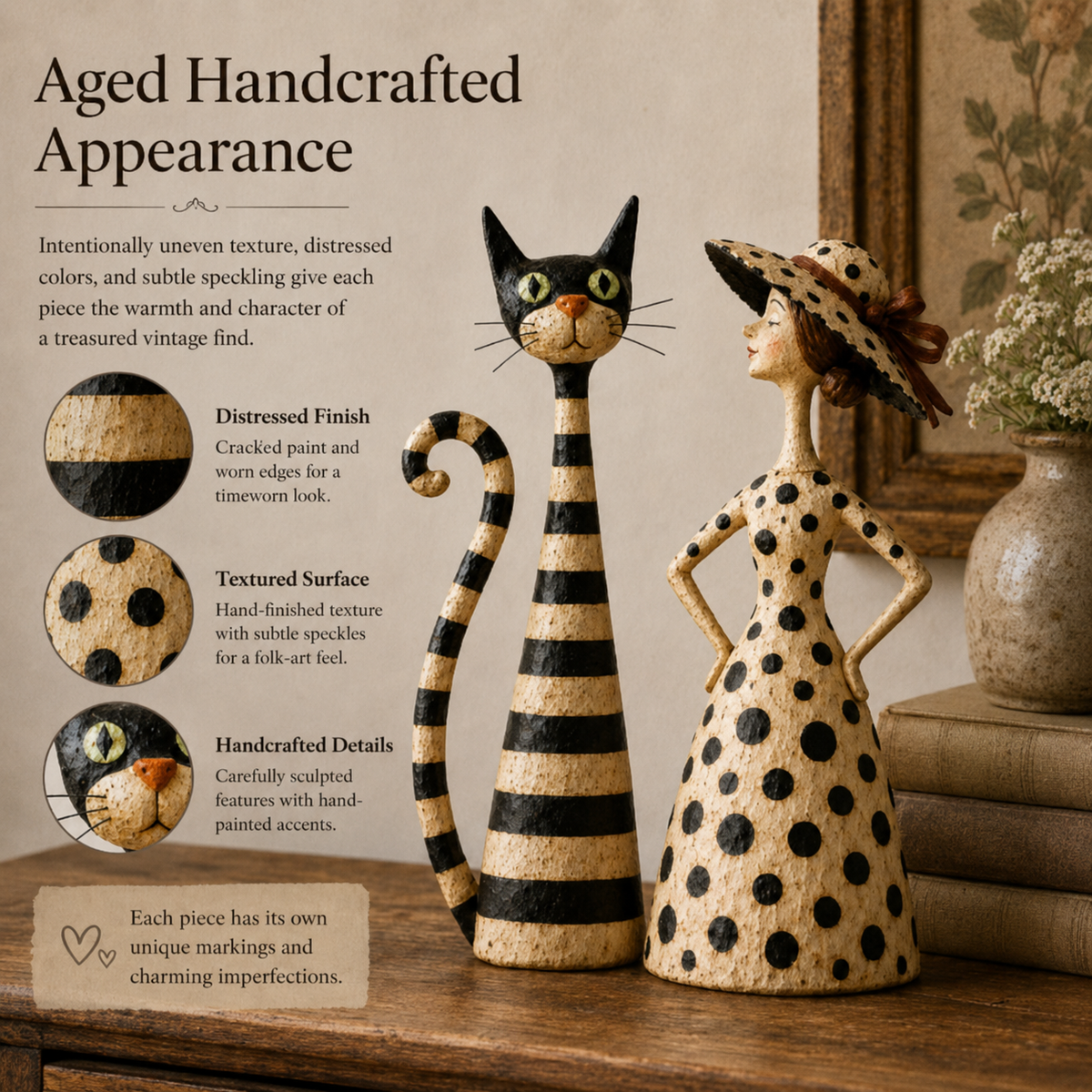 Striped cat sculpture detail