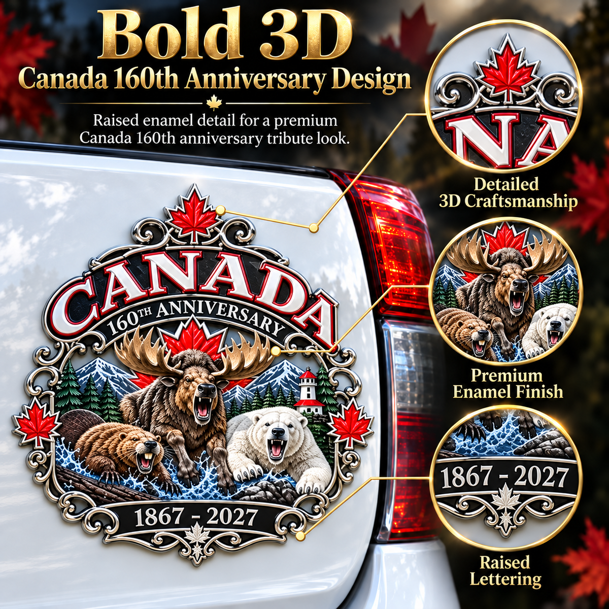 🍁Canada 160th Anniversary “True North Strong and Free” Tribute Metal Car Emblem🍁