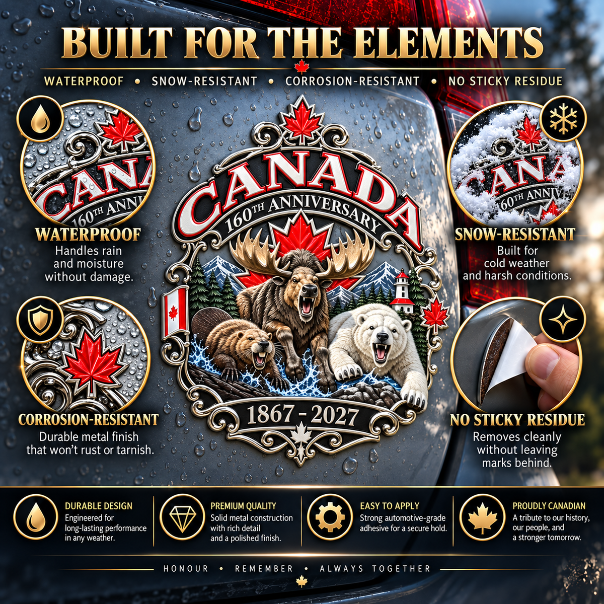 🍁Canada 160th Anniversary “True North Strong and Free” Tribute Metal Car Emblem🍁