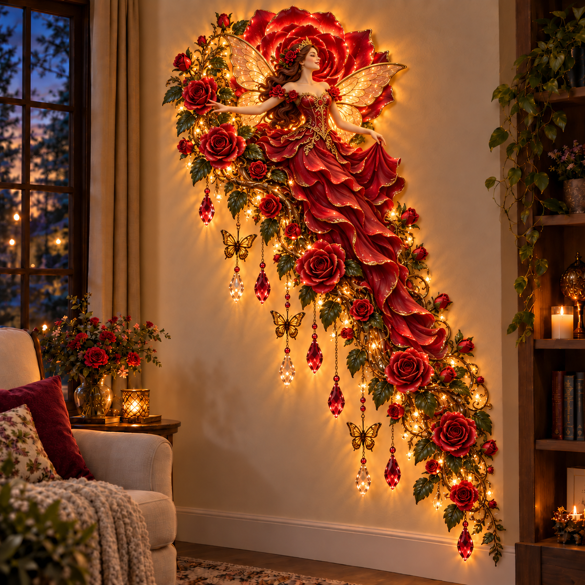 🌹🧚‍♀️Enchanted Flower Fairy Wall Light✨Cascading Floral Decor