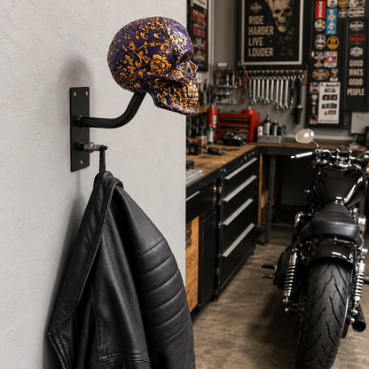 💀Skull Motorcycle Helmet Holder – Punk Skull Wall Mount Rack for Helmets, Jackets & Garage Decor