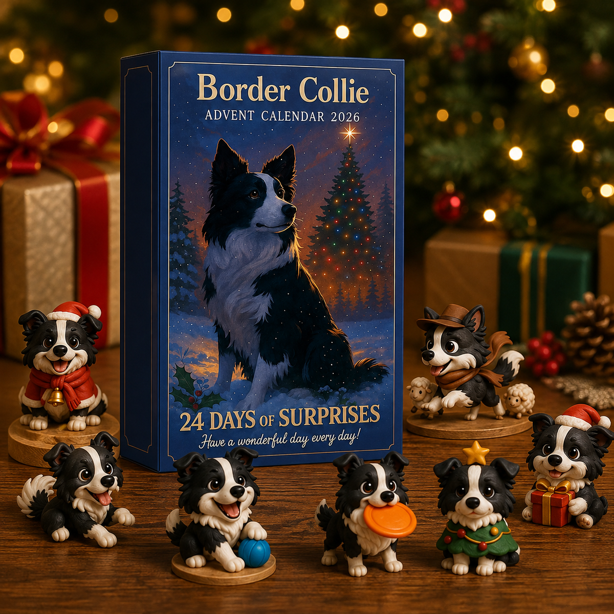 Border Collie Christmas countdown display