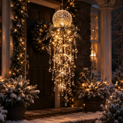 Crystal Cascade Christmas Hanging Light – Snowflake & Crystal LED Porch Décor