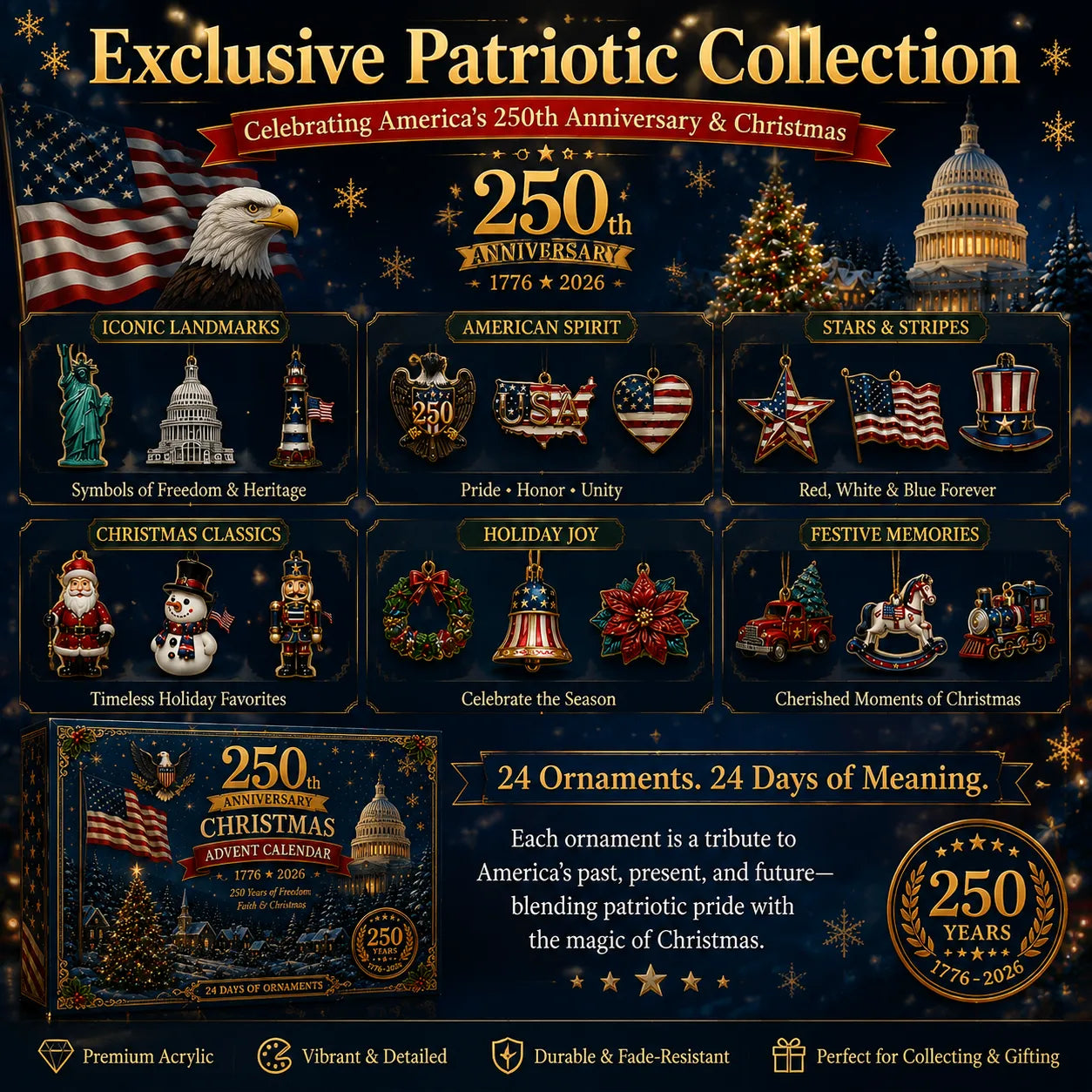 🗽🇺🇸 250th Anniversary Christmas Advent Calendar 🎁BUY 2 ✈ FREE SHIPPING