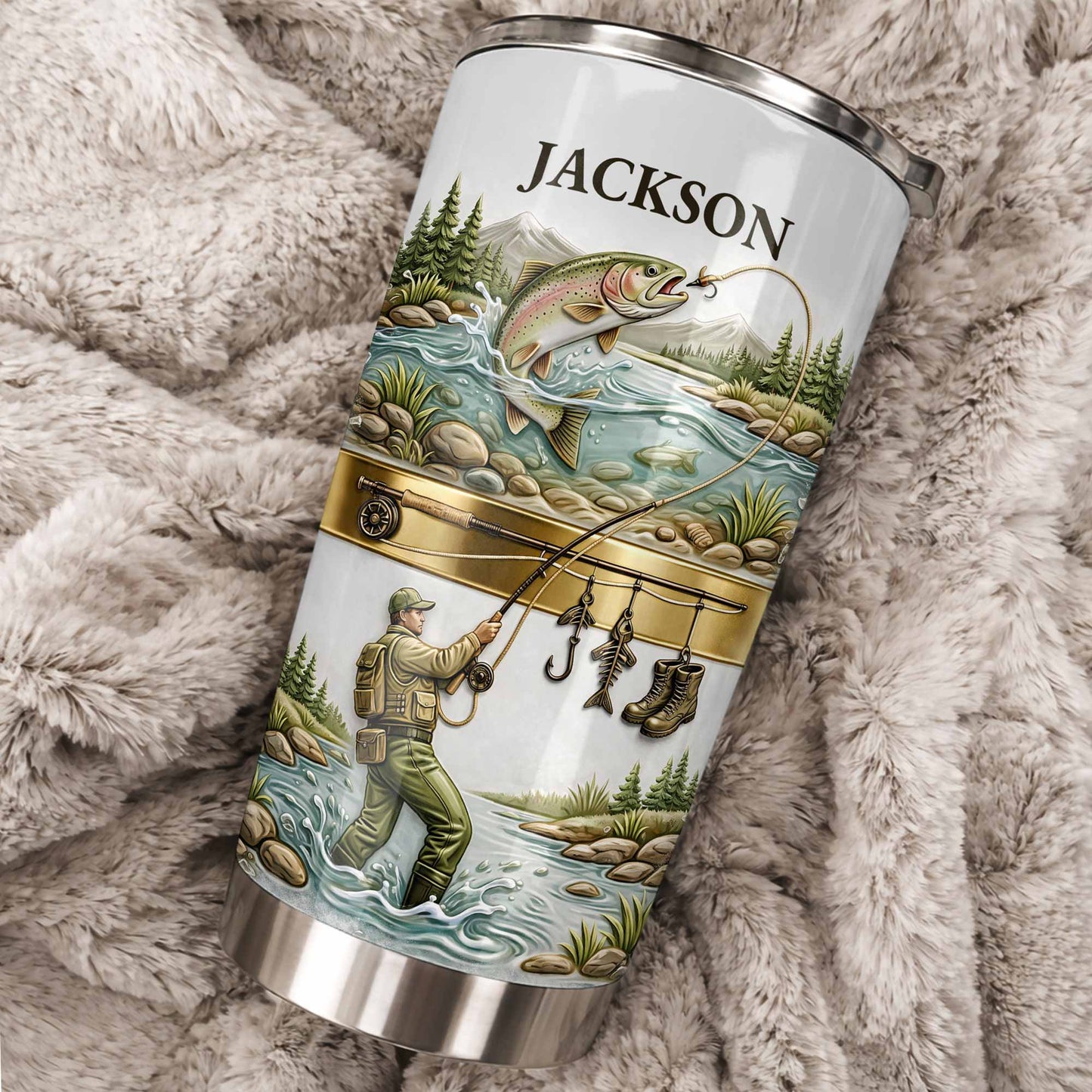 🎣🇺🇸 Personalized Fishing Tumbler – “A Peaceful Day on the River”